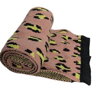 French Connection Leopard Print Knit Scarf In Pink Yellow Black NEW